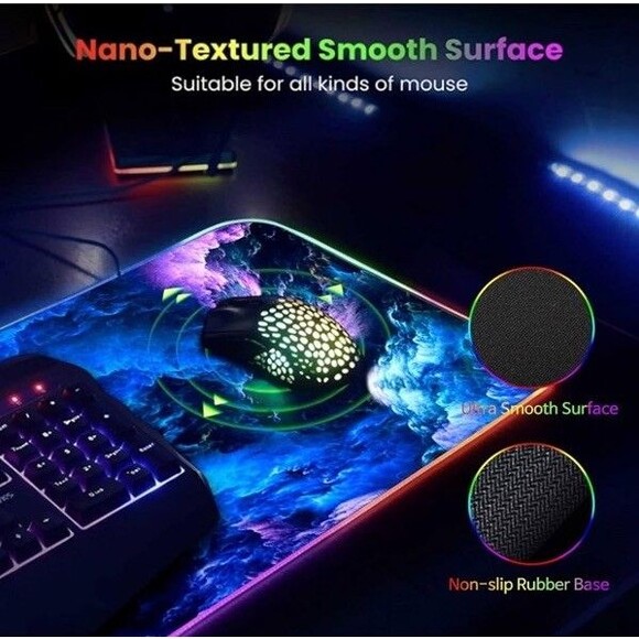 Extended Gaming Mouse Pad Large 31.5x11.8in Non-Slip Base Keyboard Mat Light Up - Picture 4 of 8